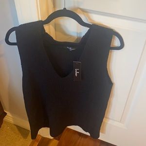 Black textured, woven sleeveless top. NEVER WORN